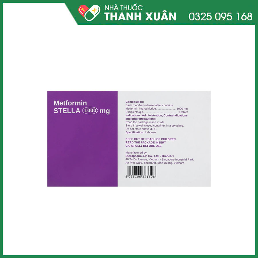 Metformin Stella 1000mg thuốc điều trị đái tháo đường typ 2